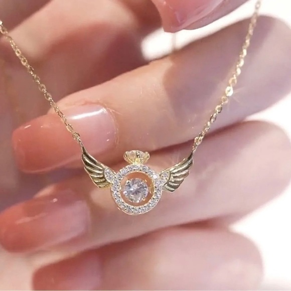 14K Gold Plated Diamond In Motion Diamond Ring w/ Wings Necklace - Picture 1 of 8